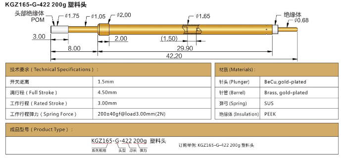 開關探針KGZ165-G-422探針 開關探針KGZ165-G-422探針